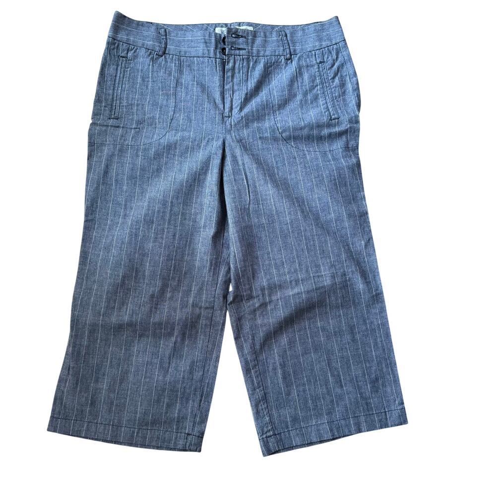 Dockers Ideal Fit Blue White Pinstripe Capri Trousers Size 12 P Preppy Nautical
